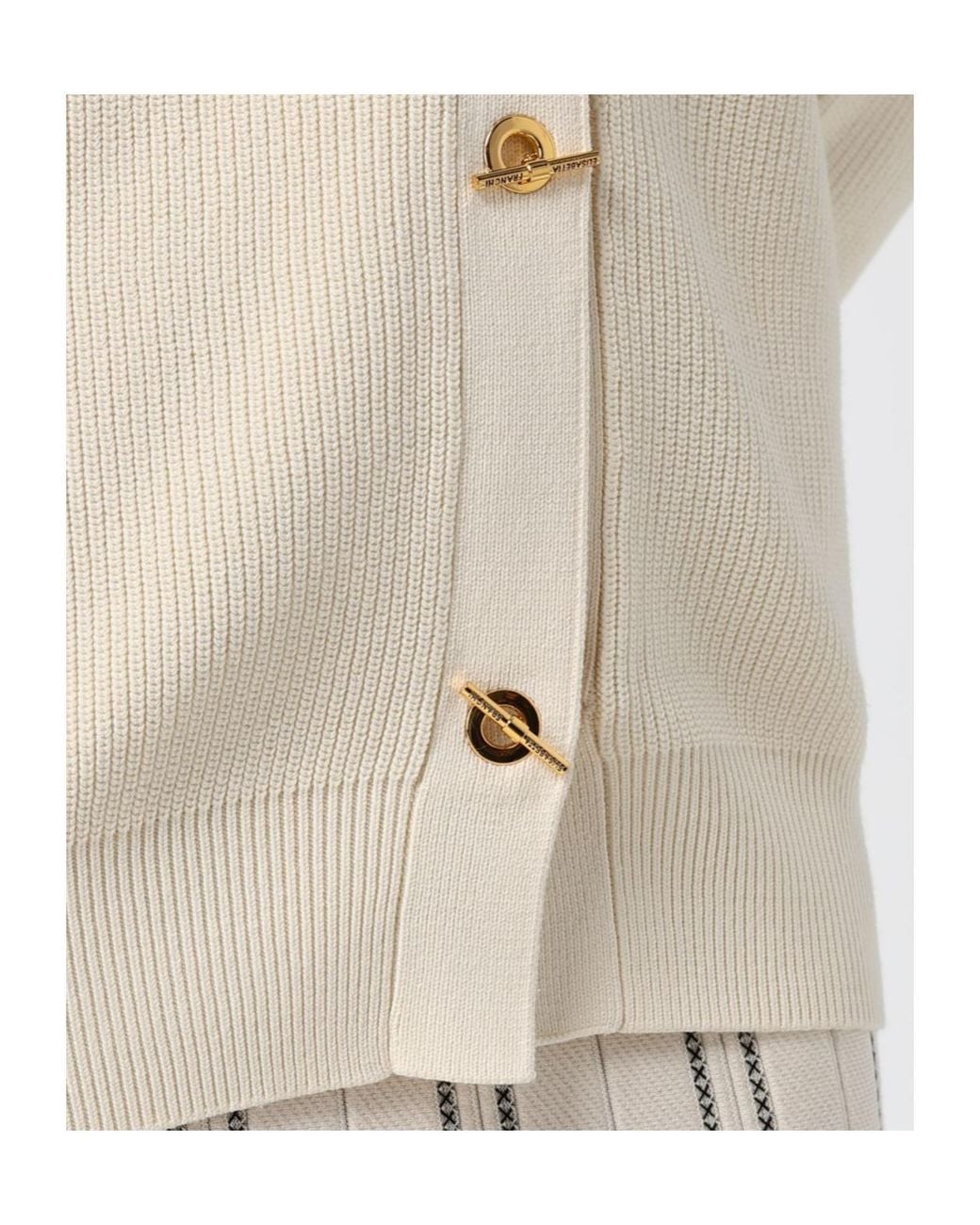 Elisabetta Franchi Natural Ribbed V-Neck Knit Top