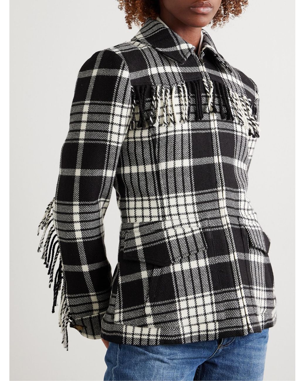 Polo Ralph Lauren Black Plaid Fringe-Trim Jacket