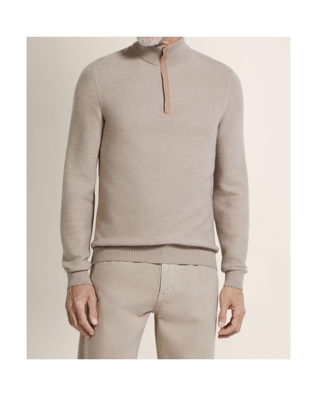Zegna Gray Light Taupe Vellus Aureum Zip Mock Neck for men