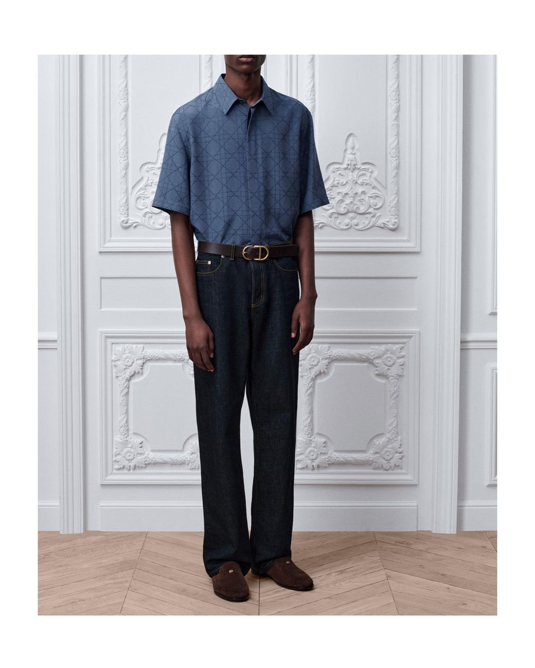 Dior Blue Cannage Short-Sleeved Shirt for men