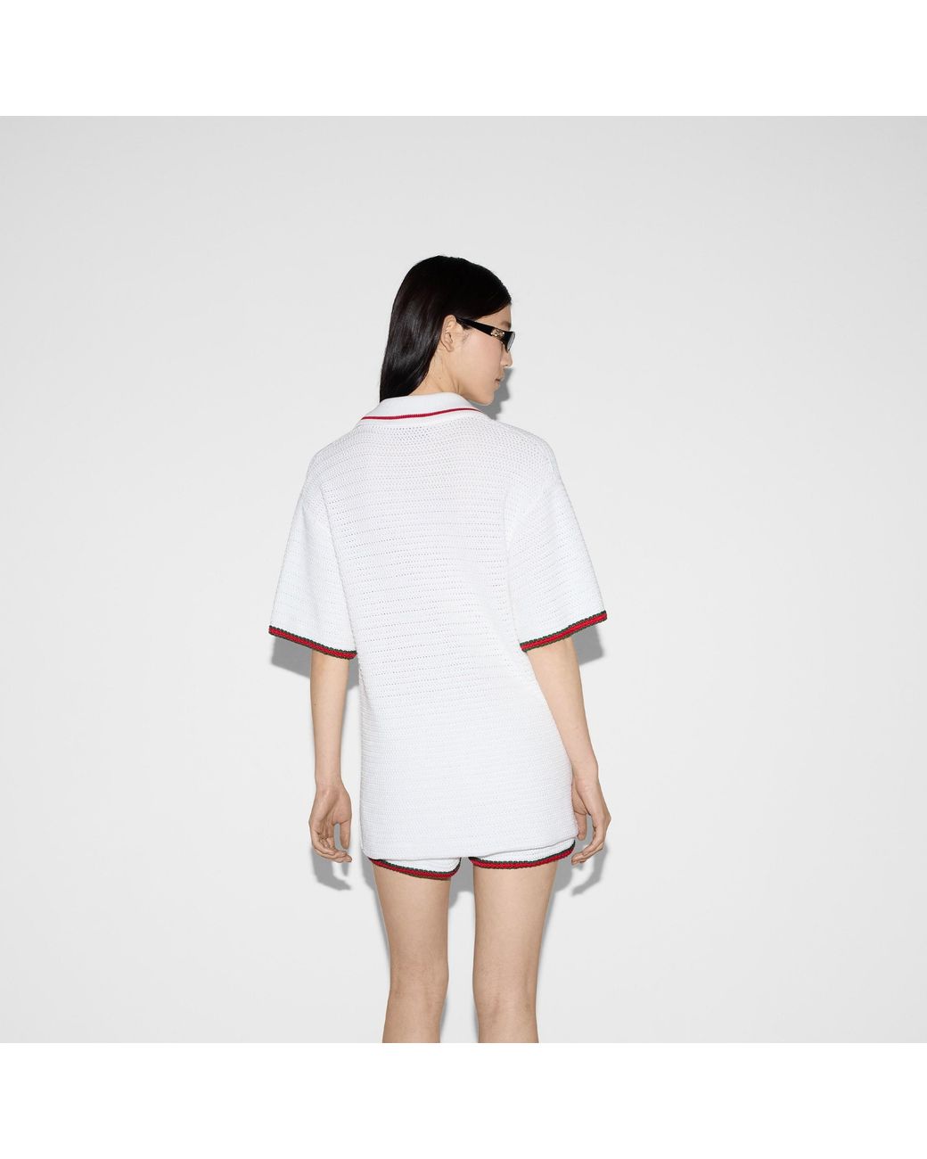 Gucci White Web-Stripe Trim Crochet Top