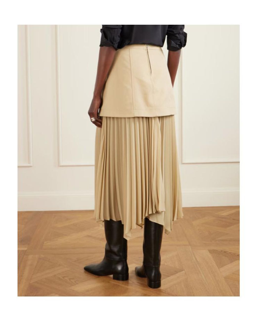 Veronica Beard Natural Patricka Asymmetric Layered Pleated Woven Skirt