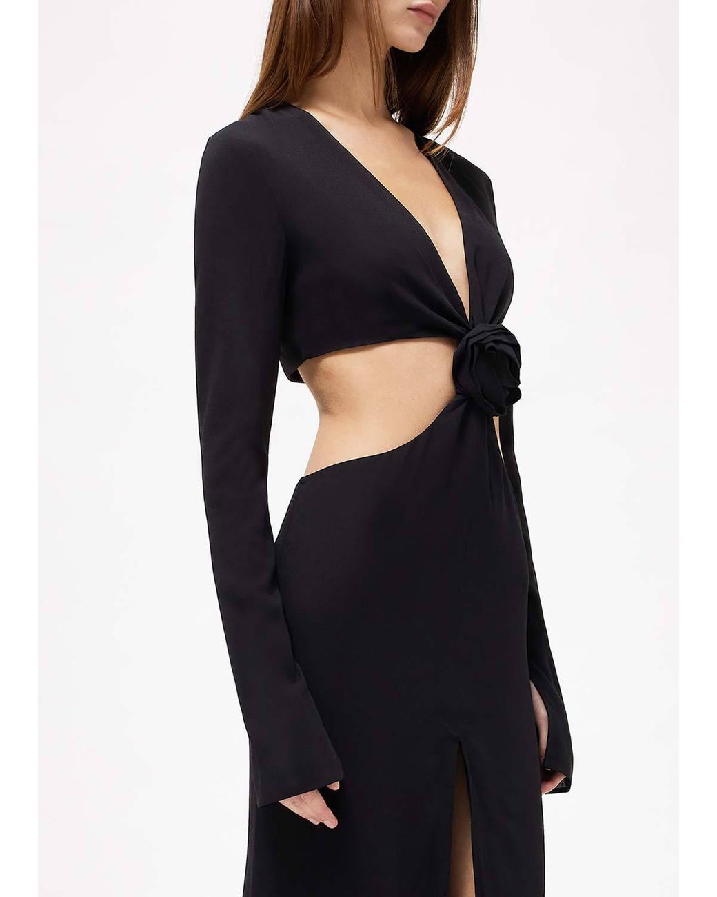 Blumarine Black Rose Detailed Cut-Out Long Dress