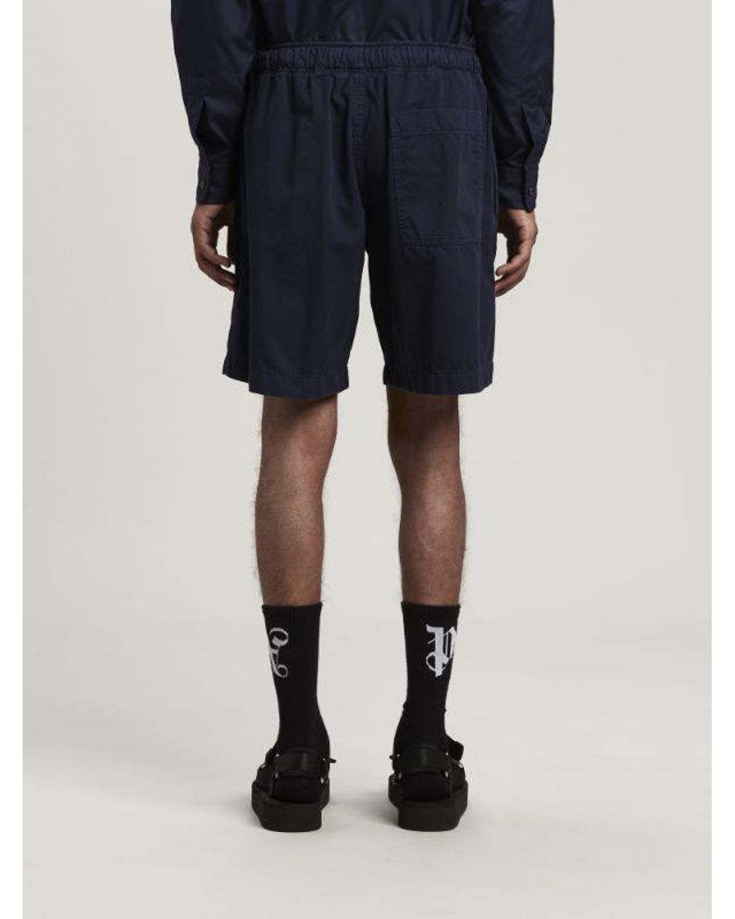 Palm Angels Blue Logo-Embroidered Drawstring Bermuda Shorts for men