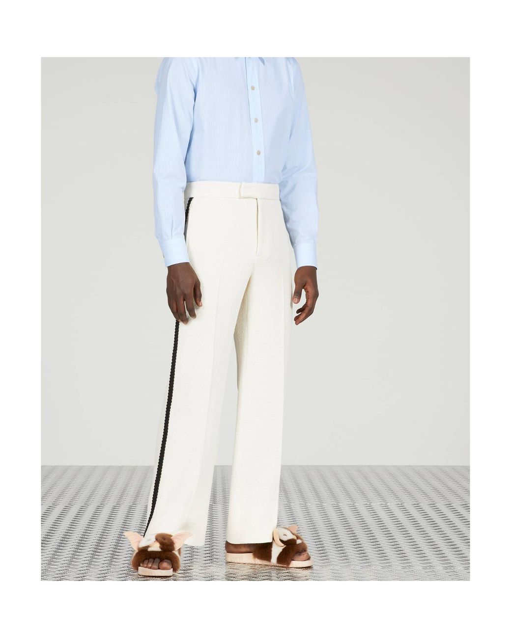 Gucci Natural Retro Logo Patch Straight Hem Trousers for men
