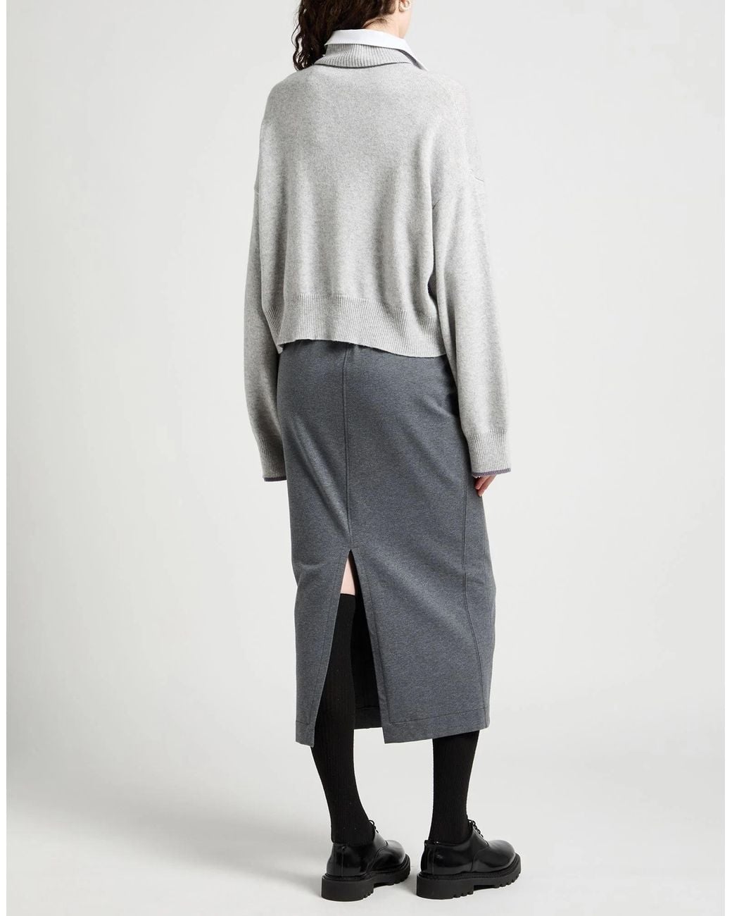 Brunello Cucinelli Gray High-Neck Zip Knit Sweater