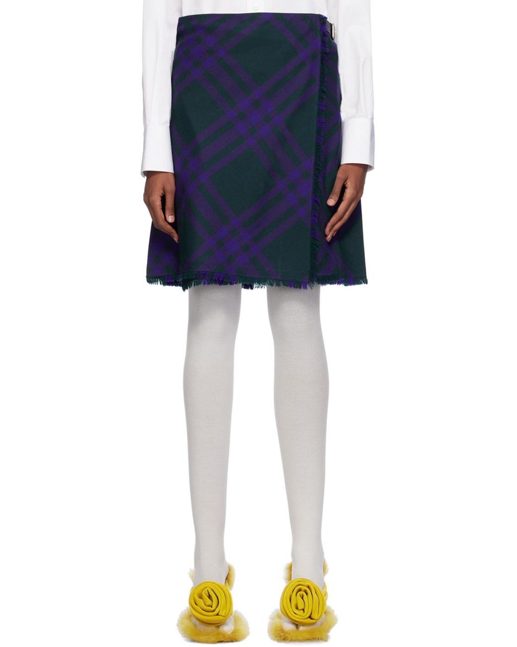 Burberry Green Vintage Checked Frayed-Edge Skirt