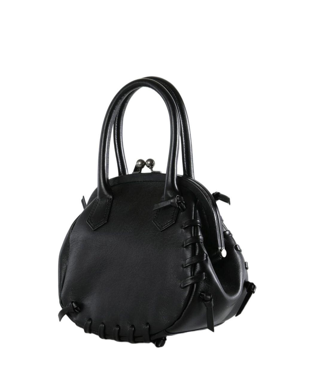 Y's Yohji Yamamoto Black Lace-Up Leather Tote Bag
