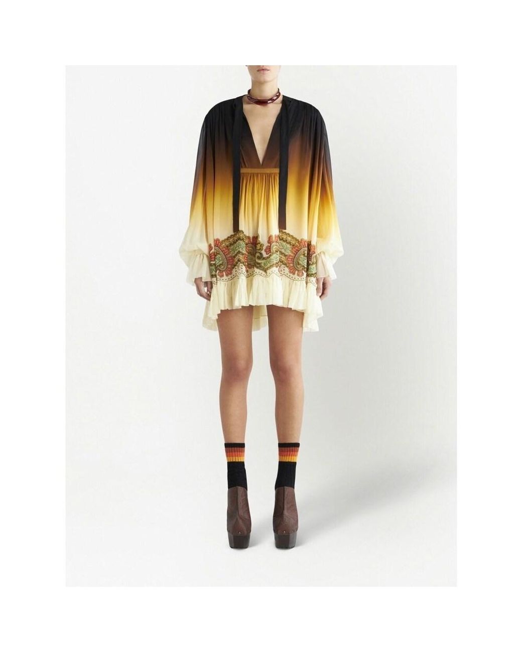 Etro Yellow Ornamental Print Ombré Dress