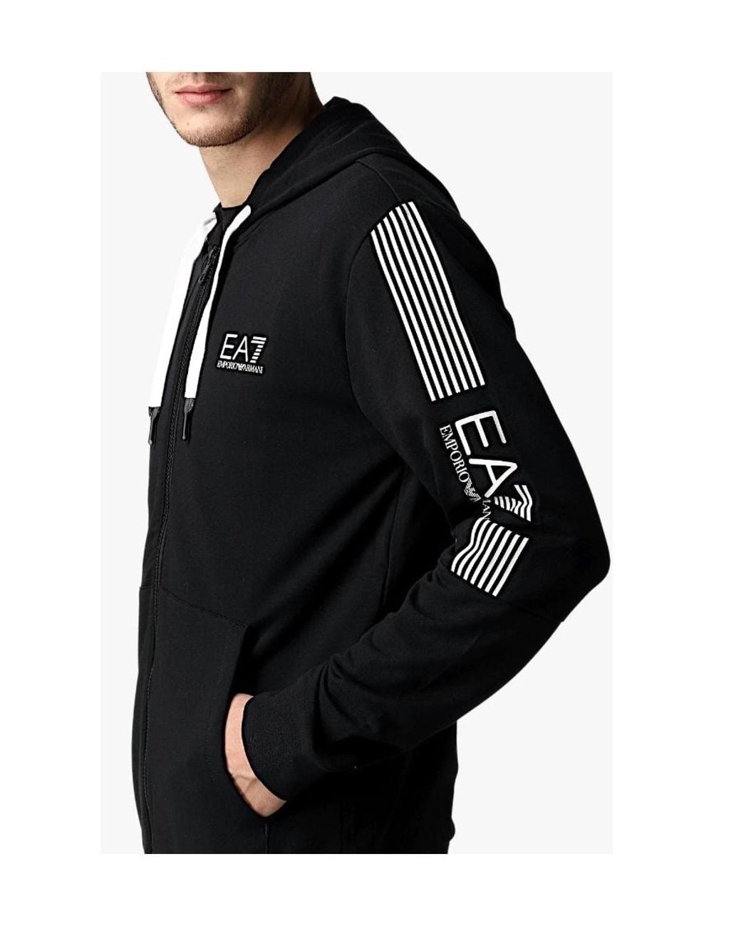 EA7 Black Hooded Casual Jacket for men