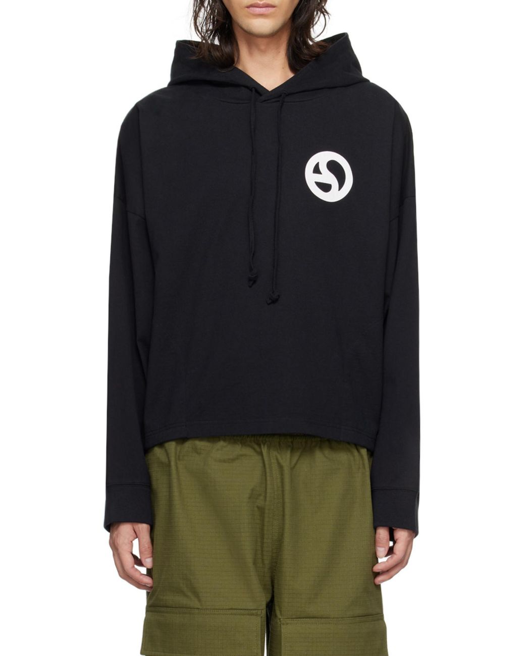 Acne Black Logo Printed Drawstring Hoodie for men