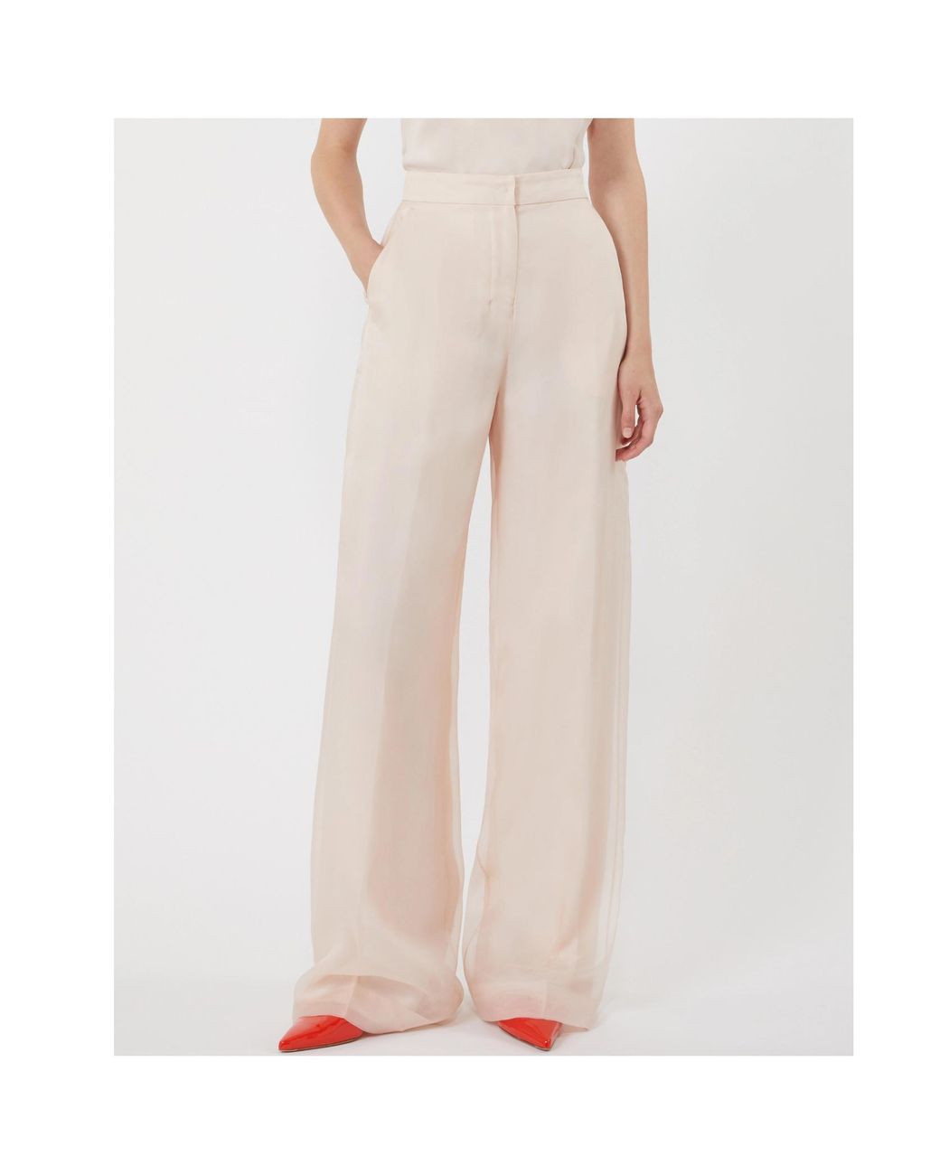 Max Mara White Silk Wide-Leg Trousers