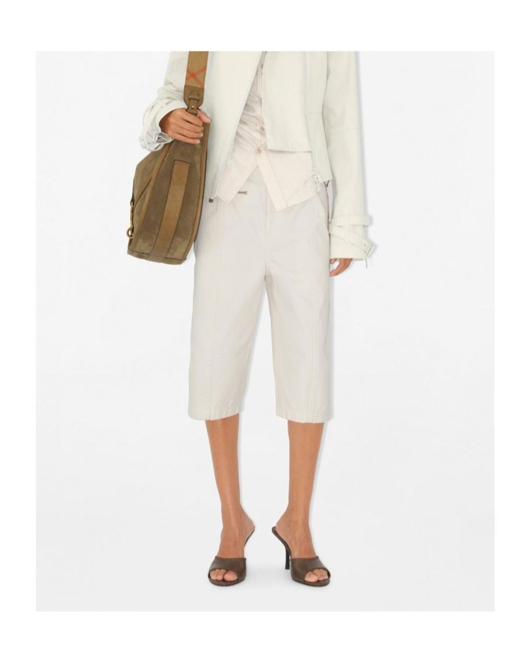 Burberry White Capri Zip-Hem Bermuda Shorts