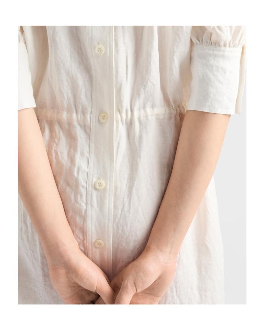 Prada White Embroidered Slubbed Fabric Dress