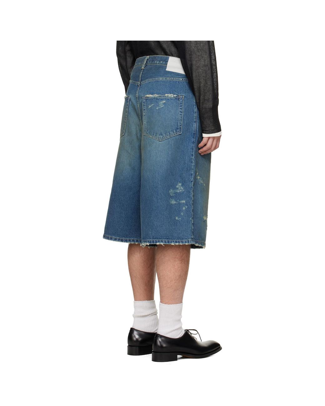 Ssstein Blue Faded Distressed-Effect Shorts for men