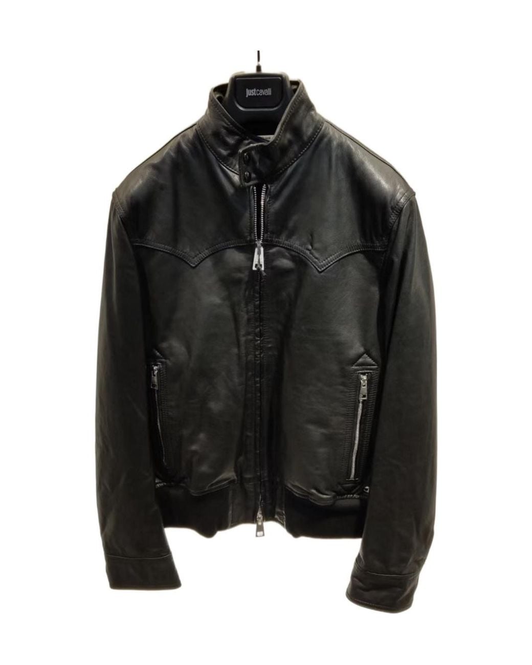 Just Cavalli Black Long-Sleeved Leather Jacket for men