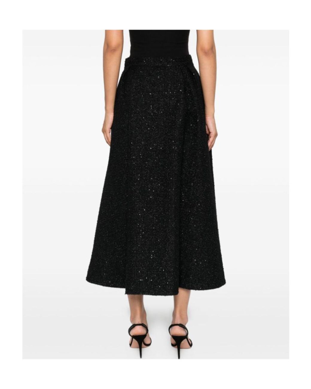 Alessandra Rich Black Sequin-Embellished Pleated Skirt