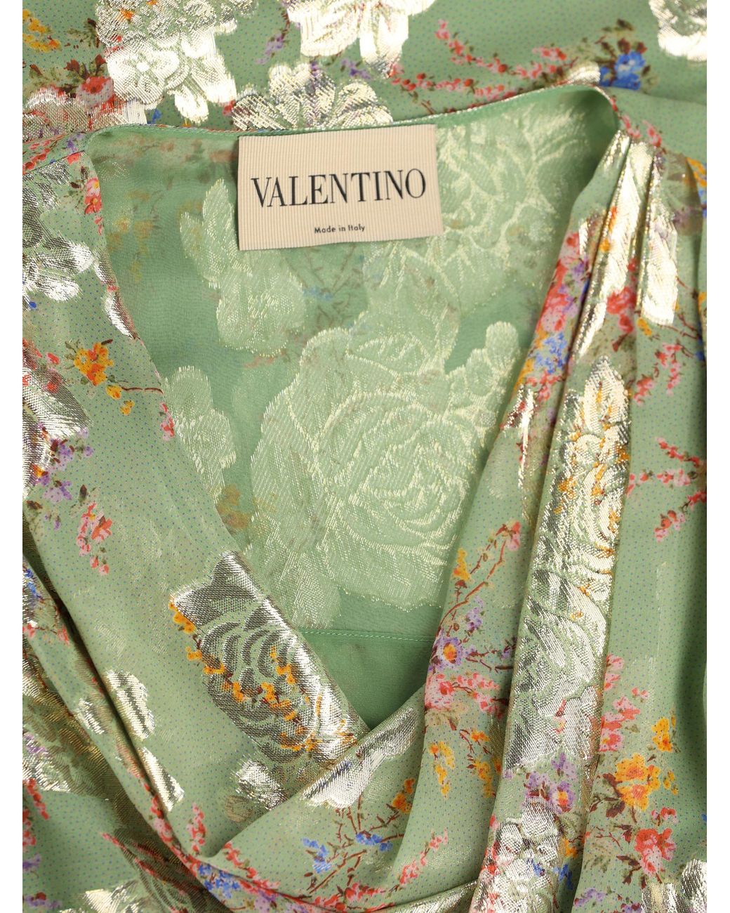 Valentino Green Draped Floral Jacquard Top