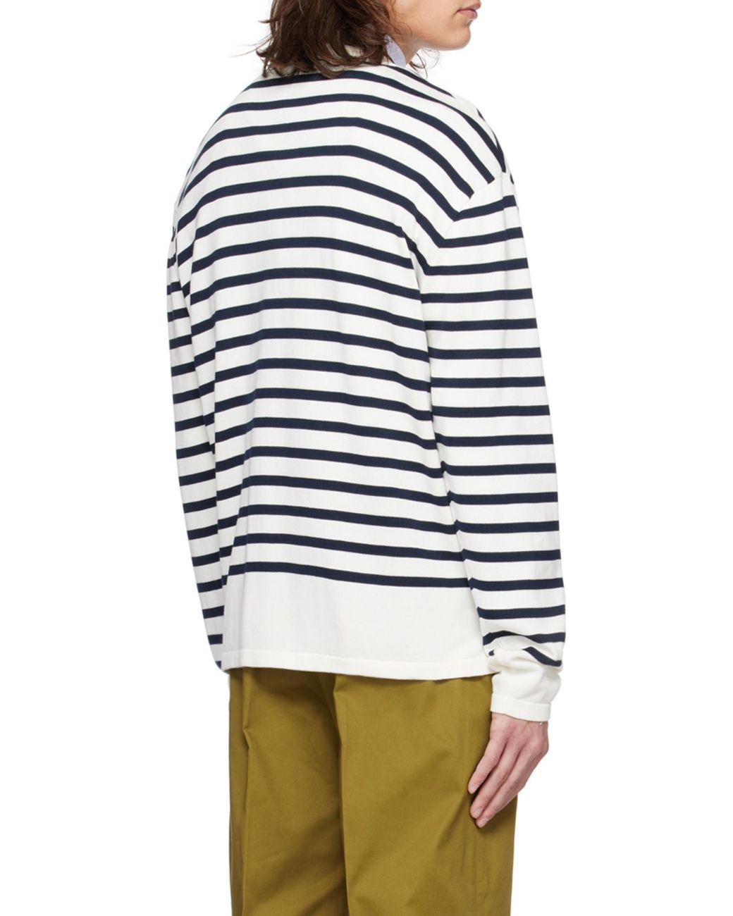 Maison Kitsuné White Maison Kitsuné Fox Head Intarsia Striped Jumper for men
