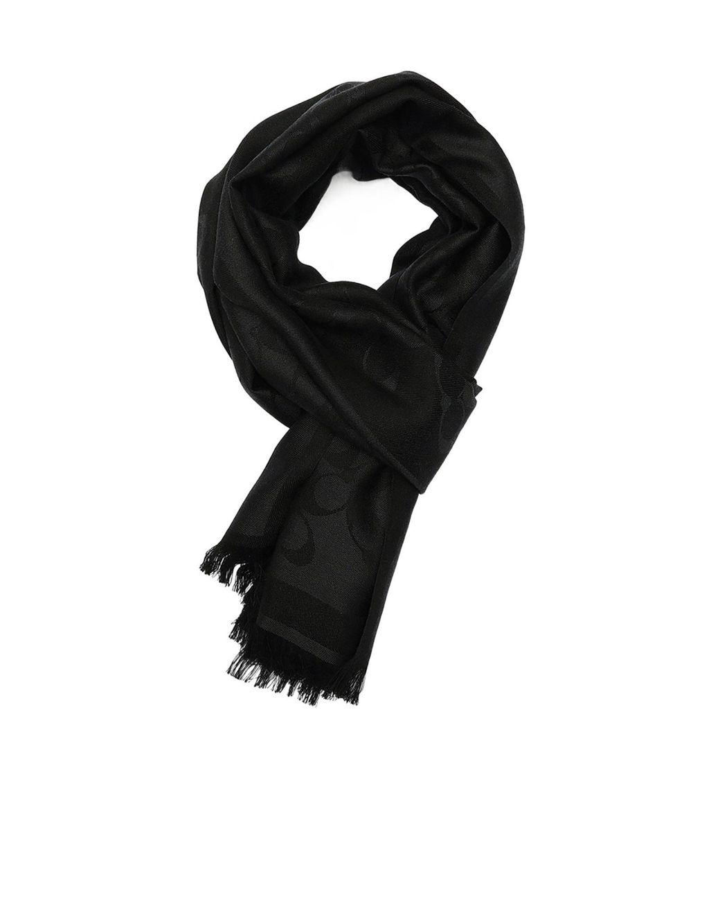 COACH Black Dark Pattern Monogram Fringed Long Scarf