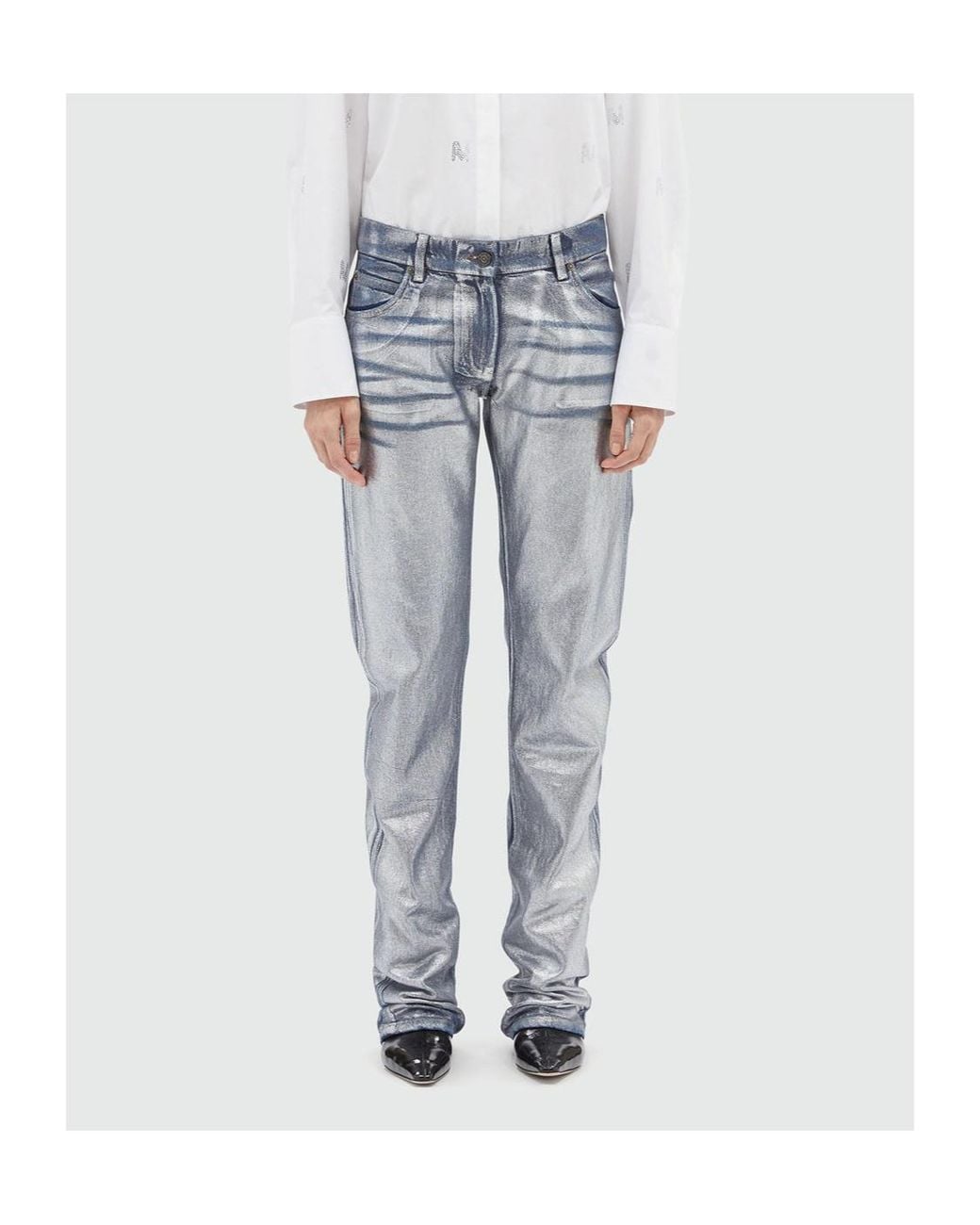 MSGM Blue Metallic-Finish Straight Jeans