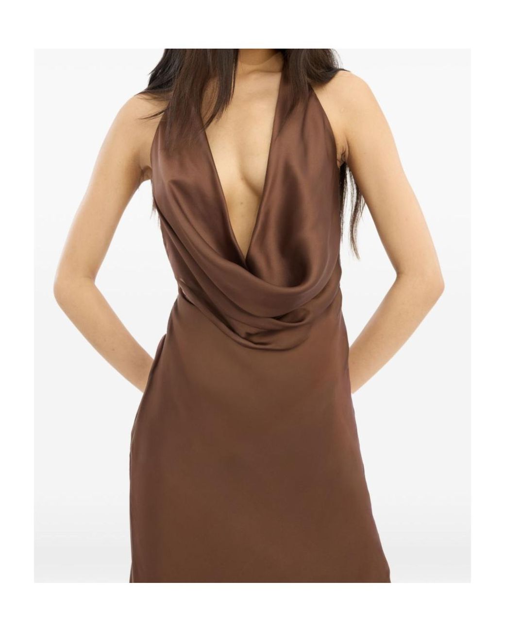 ROTATE BIRGER CHRISTENSEN Brown Chiffon Halter Dress