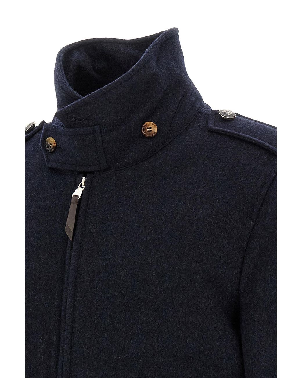 Brunello Cucinelli Blue Bonded Cashmere Beaver Cloth Bomber Jacket With Thermore Padding And Detachable Shearling Collar for men