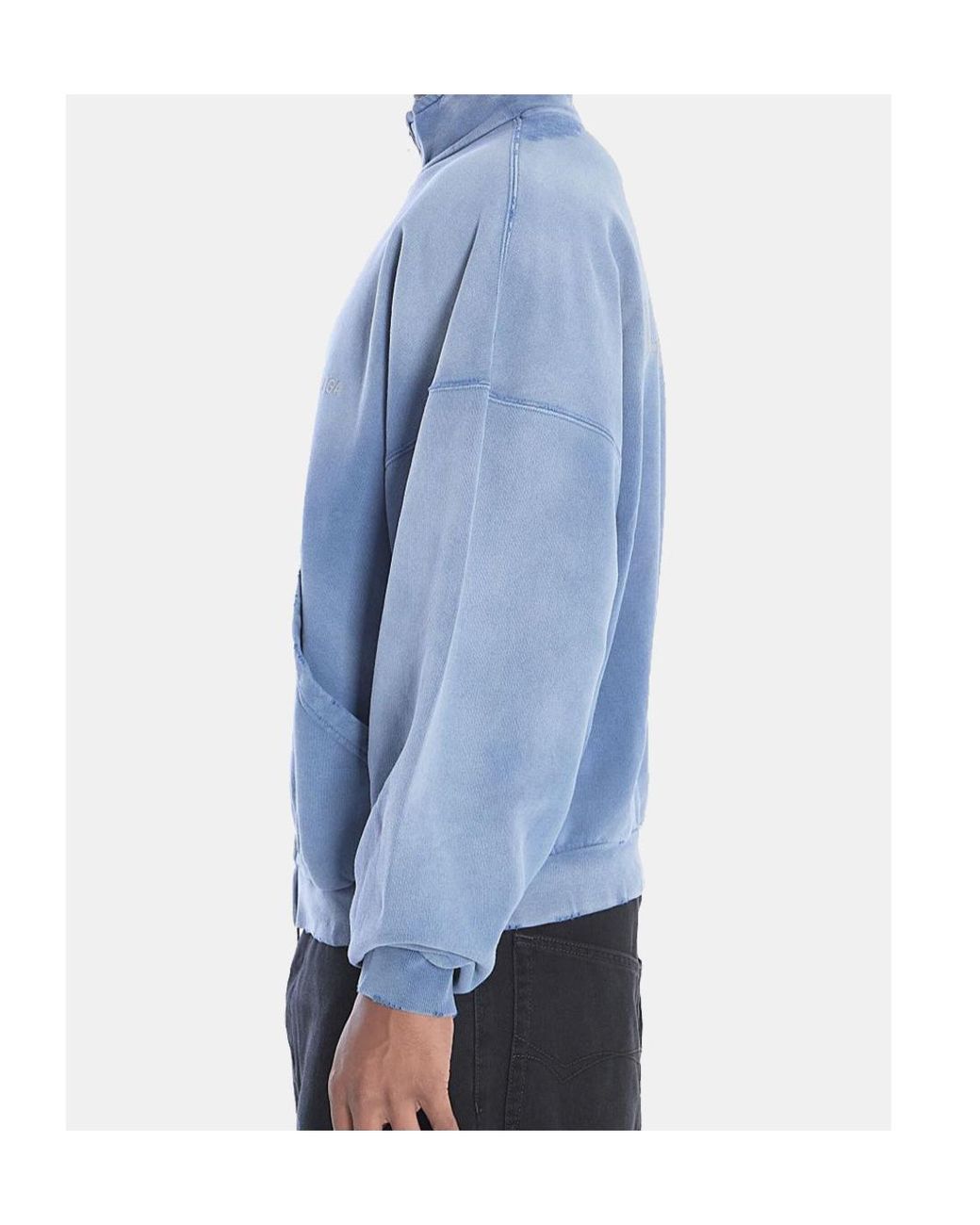Balenciaga Blue Distressed High Neck Jacket for men