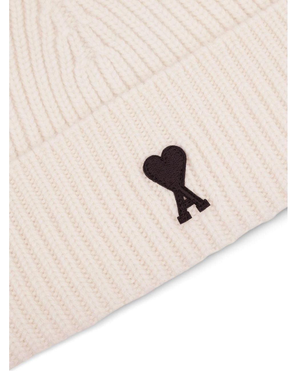 AMI Natural Ami Ami De Coeur Ribbed Beanie Hat for men