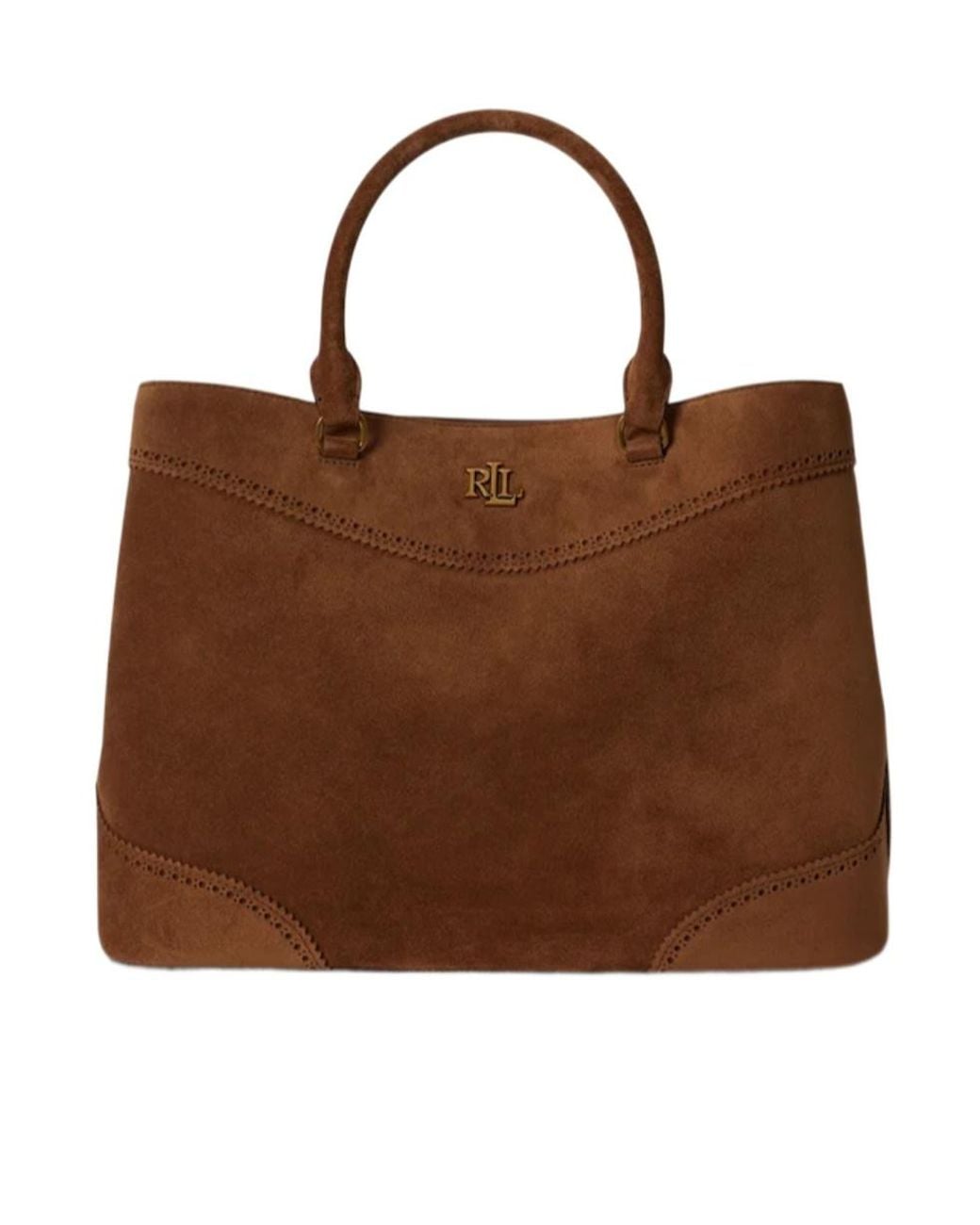 Ralph Lauren Brown Large Marcy Suede Tote Bag
