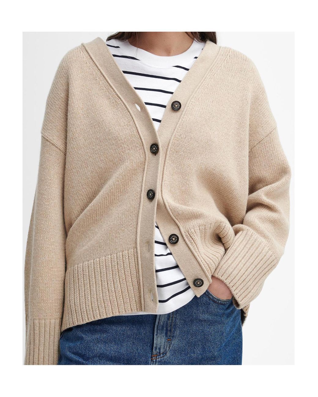 Barbour Natural V-Neck Button-Up Cardigan