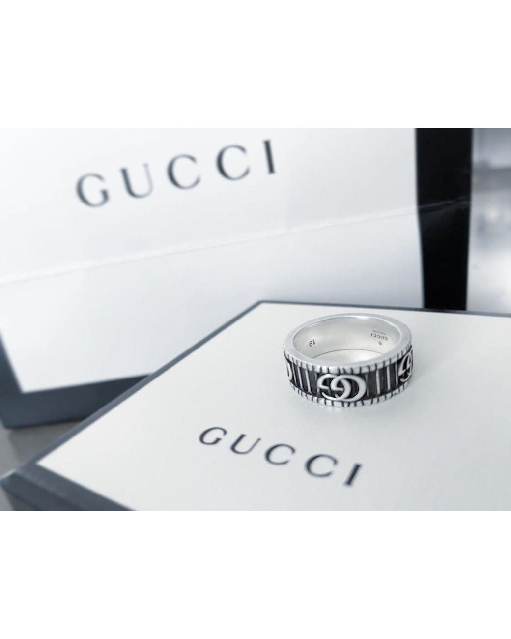Gucci White Gg Marmont Wide Ring
