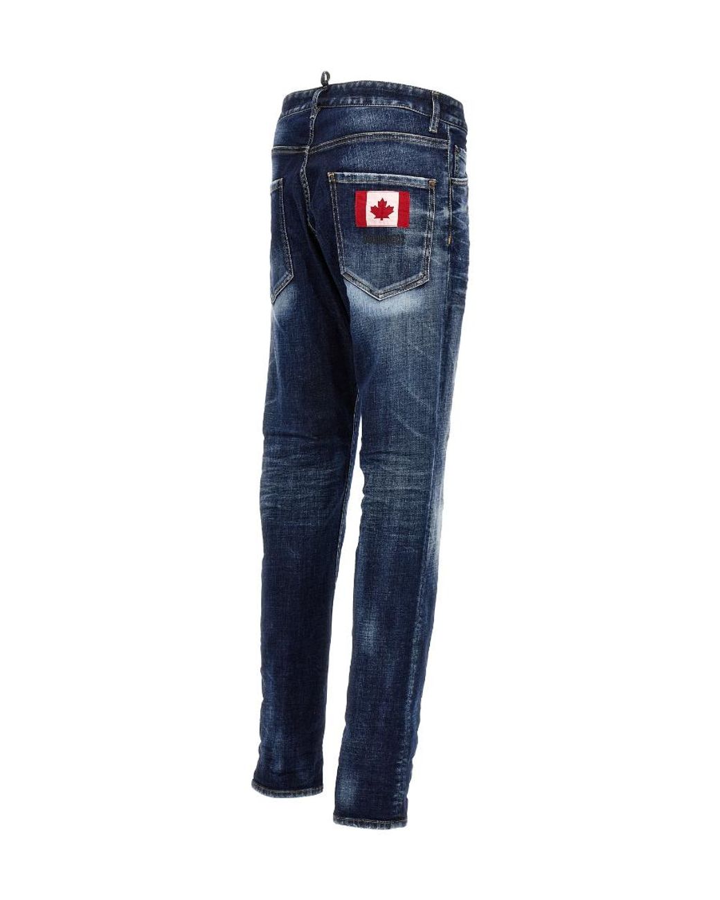 DSquared² Blue Logo Patch Distressed Slim Fit Jeans for men