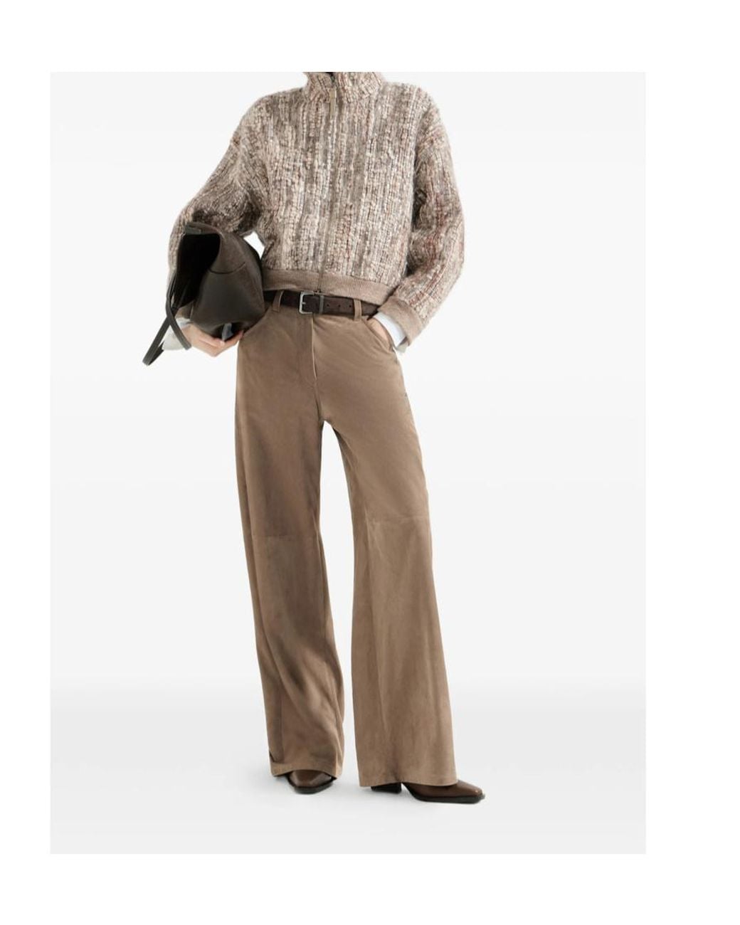 Brunello Cucinelli Brown Embellished Zip-Up Jacket
