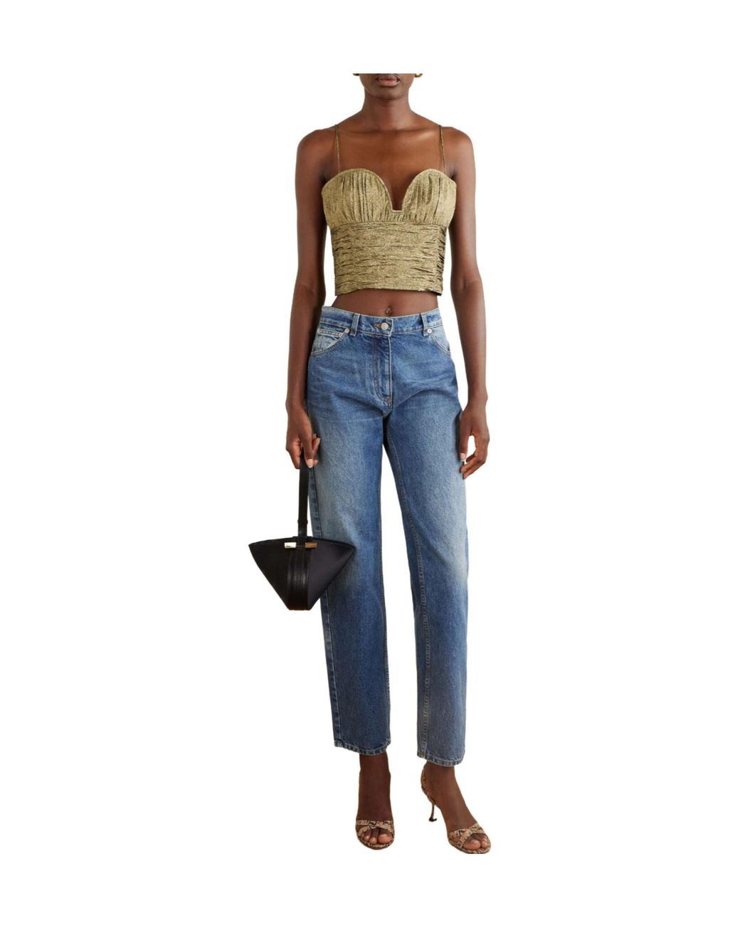 Ulla Johnson Gray Cropped Metallic Taffeta Tank