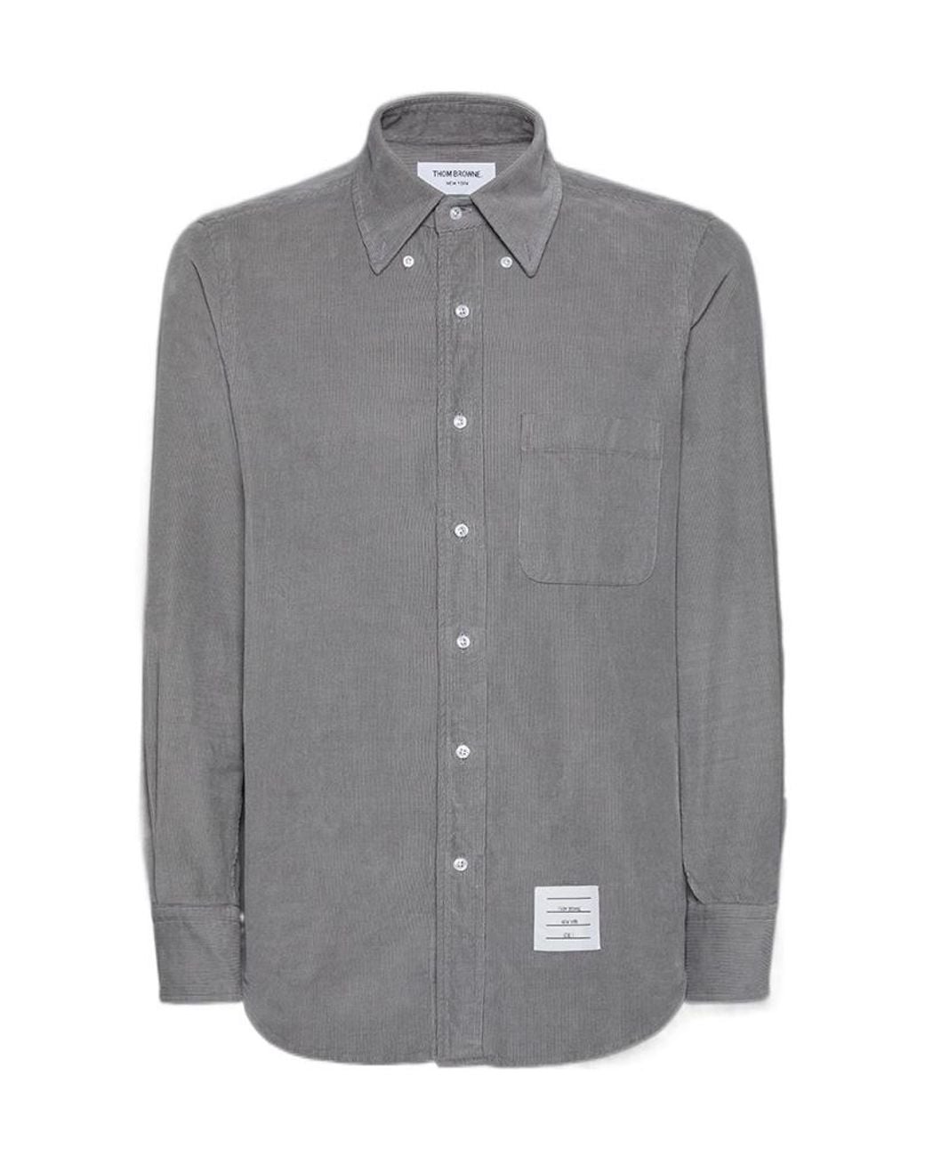 Thom Browne Gray Logo-Patch Corduroy Shirt for men