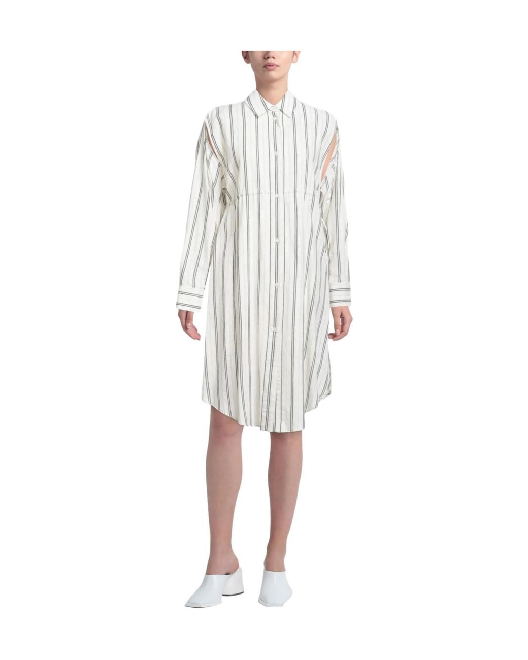 MM6 by Maison Margiela White Striped Shirt Dress