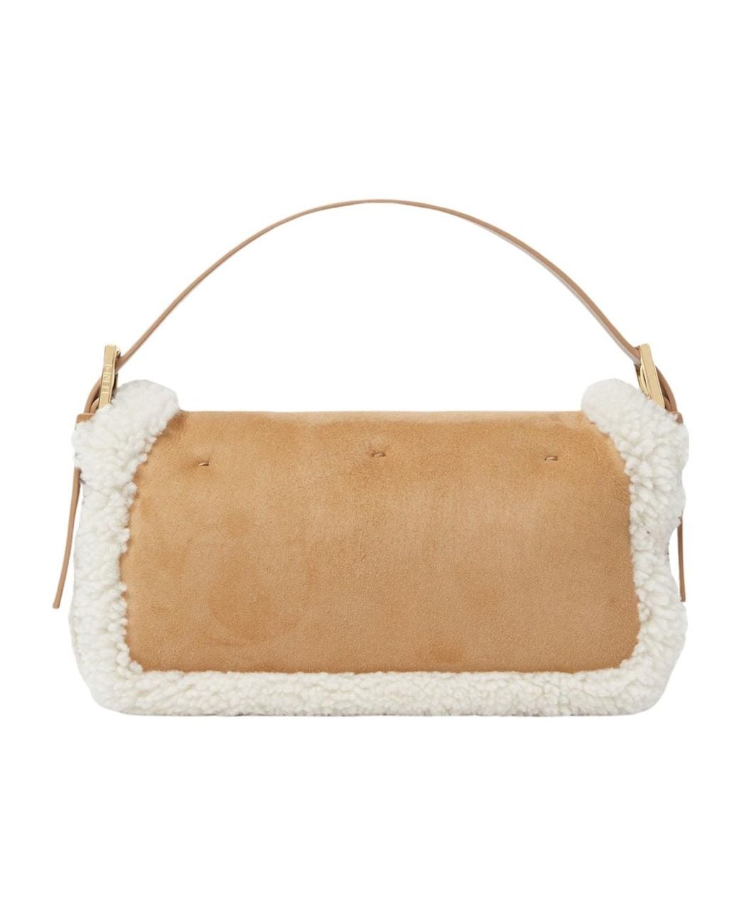 Fendi White Baguette 26424 Camel-Colored Shearling Bag