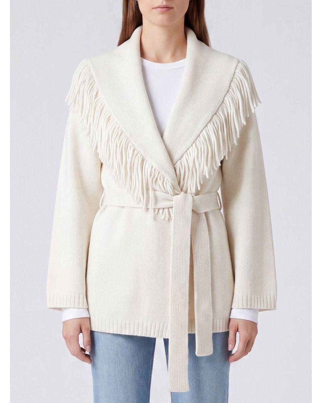 FEDERICA TOSI White Fringed Belted Cardigan