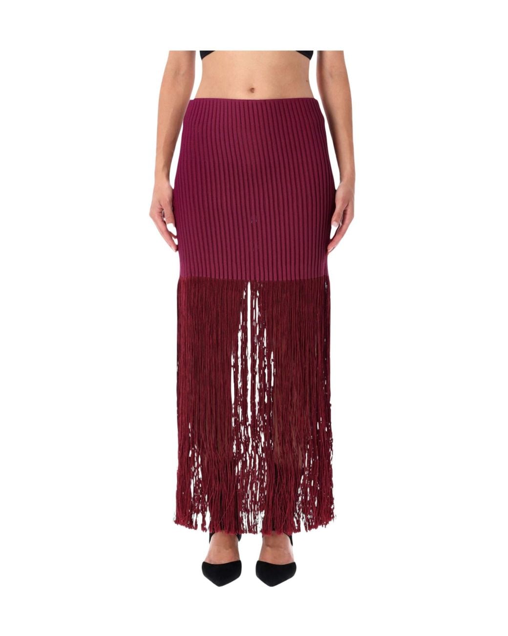 Alaïa Red Alaïa Fringed Knit Skirt