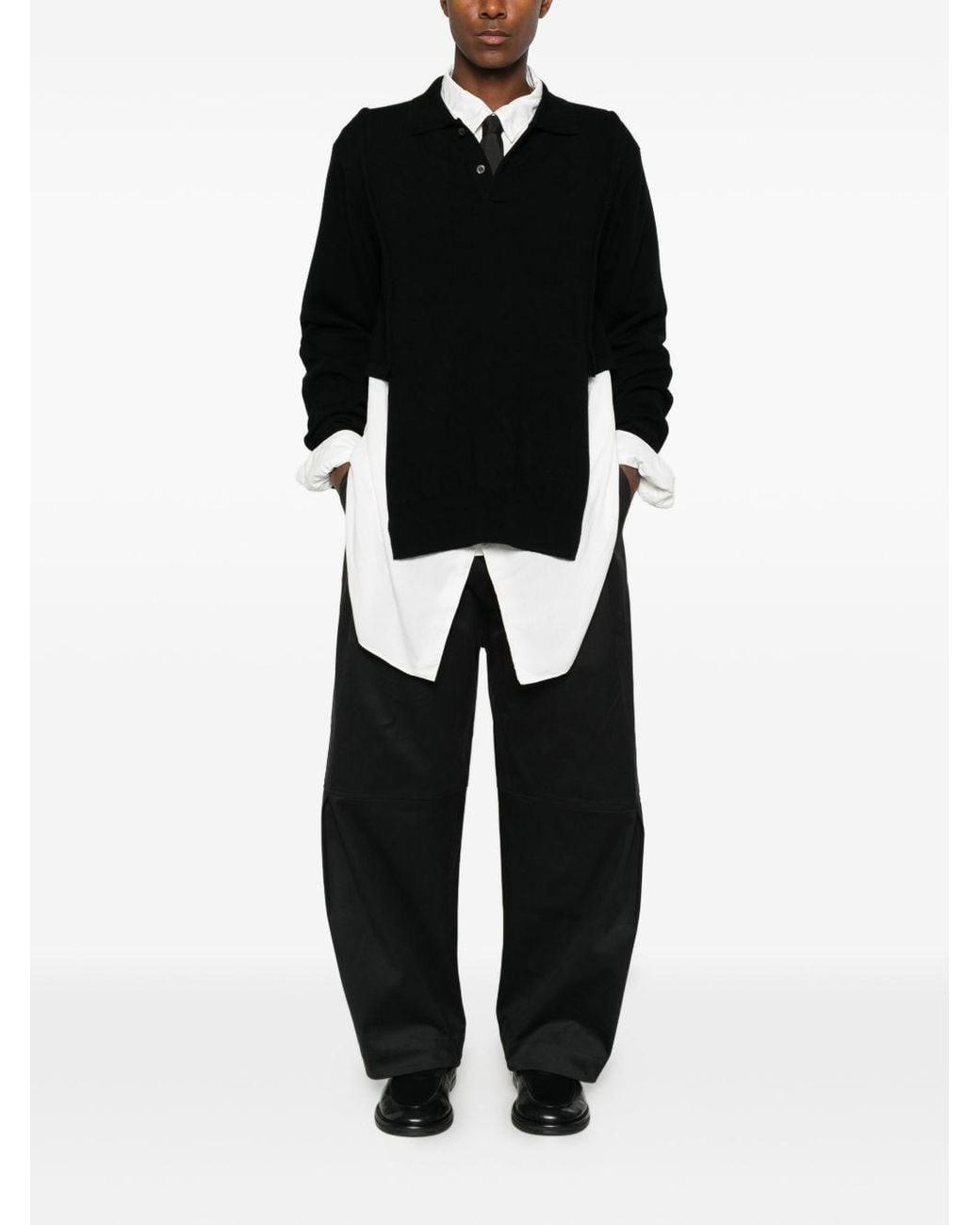 Comme des Garçons Black Long-Sleeve Knitted Polo Shirt for men
