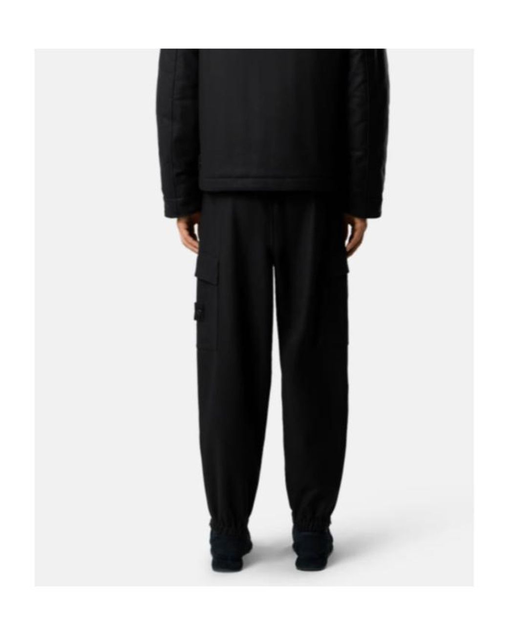 Stone Island Black Logo Patch Straight Leg Pants for men