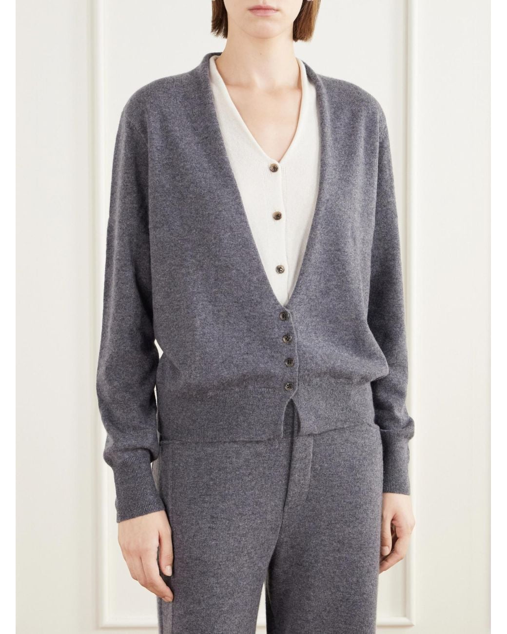Lisa Yang Blue Two-Tone Layered Cashmere Cardigan