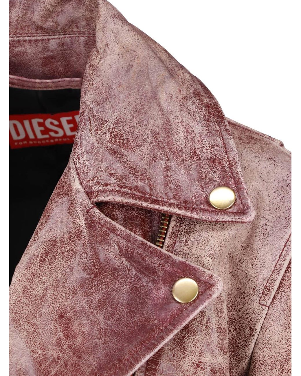 DIESEL Red Lunatic Crackled Biker Leather Jacket