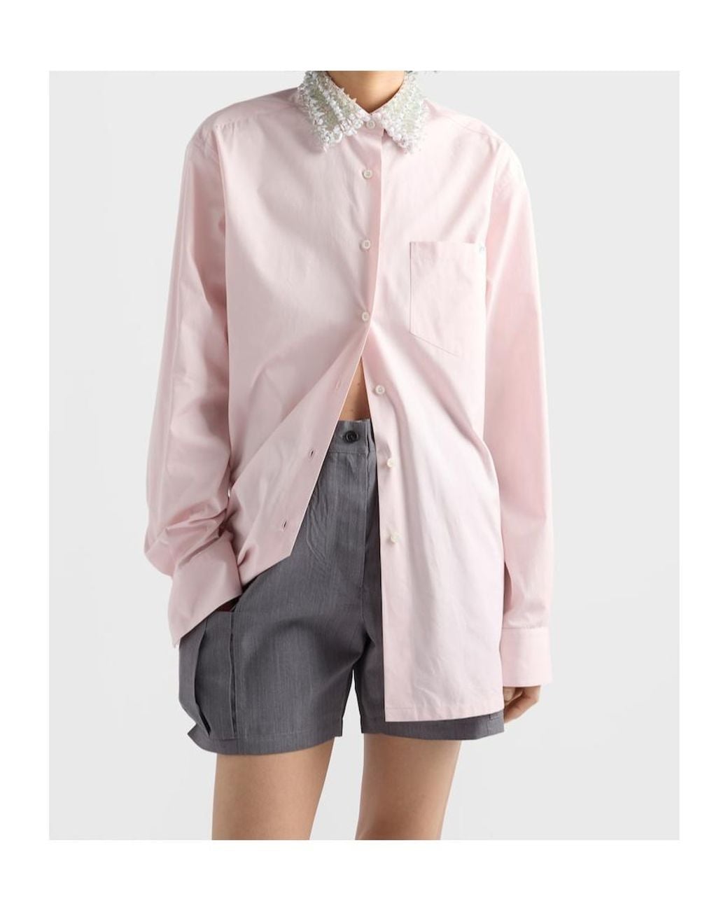 Prada Pink Embellished Poplin Shirt
