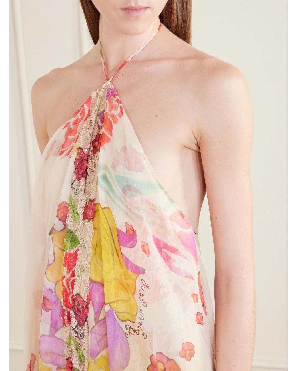 Donde Esteban Pink Asymmetrical Maxi Dress With Ruffle Trim