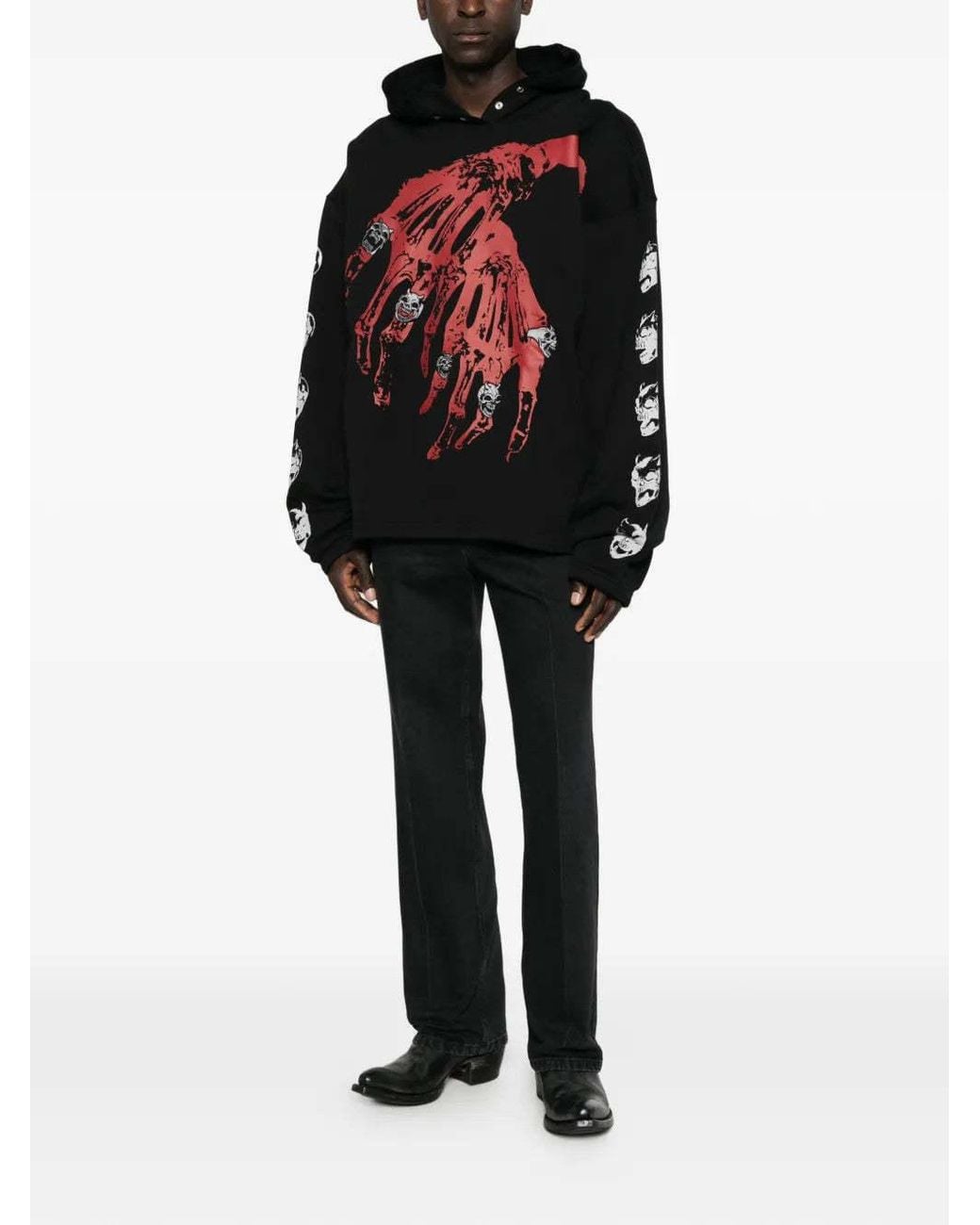 THUG CLUB Black Graphic-Print Snap-Button Hoodie for men