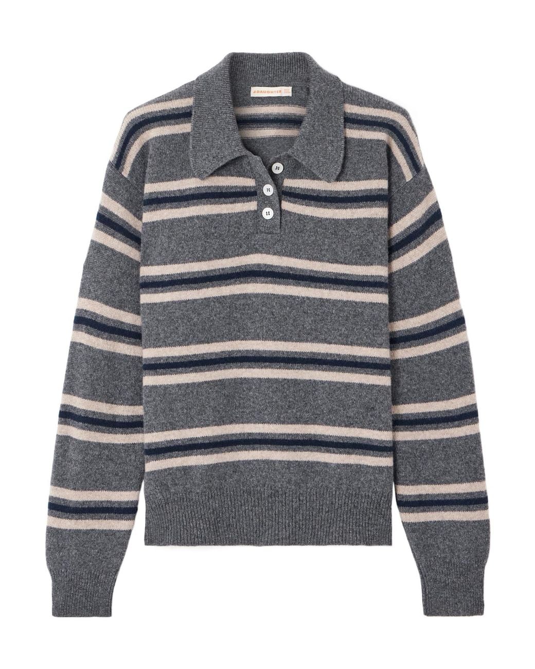 &Daughter Gray Edith Striped Wool Polo Sweater