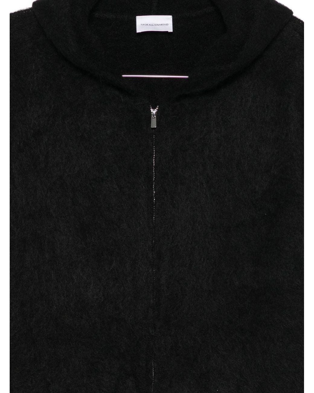 7 For All Mankind Black Fuzzy Zip Hooded Sweater