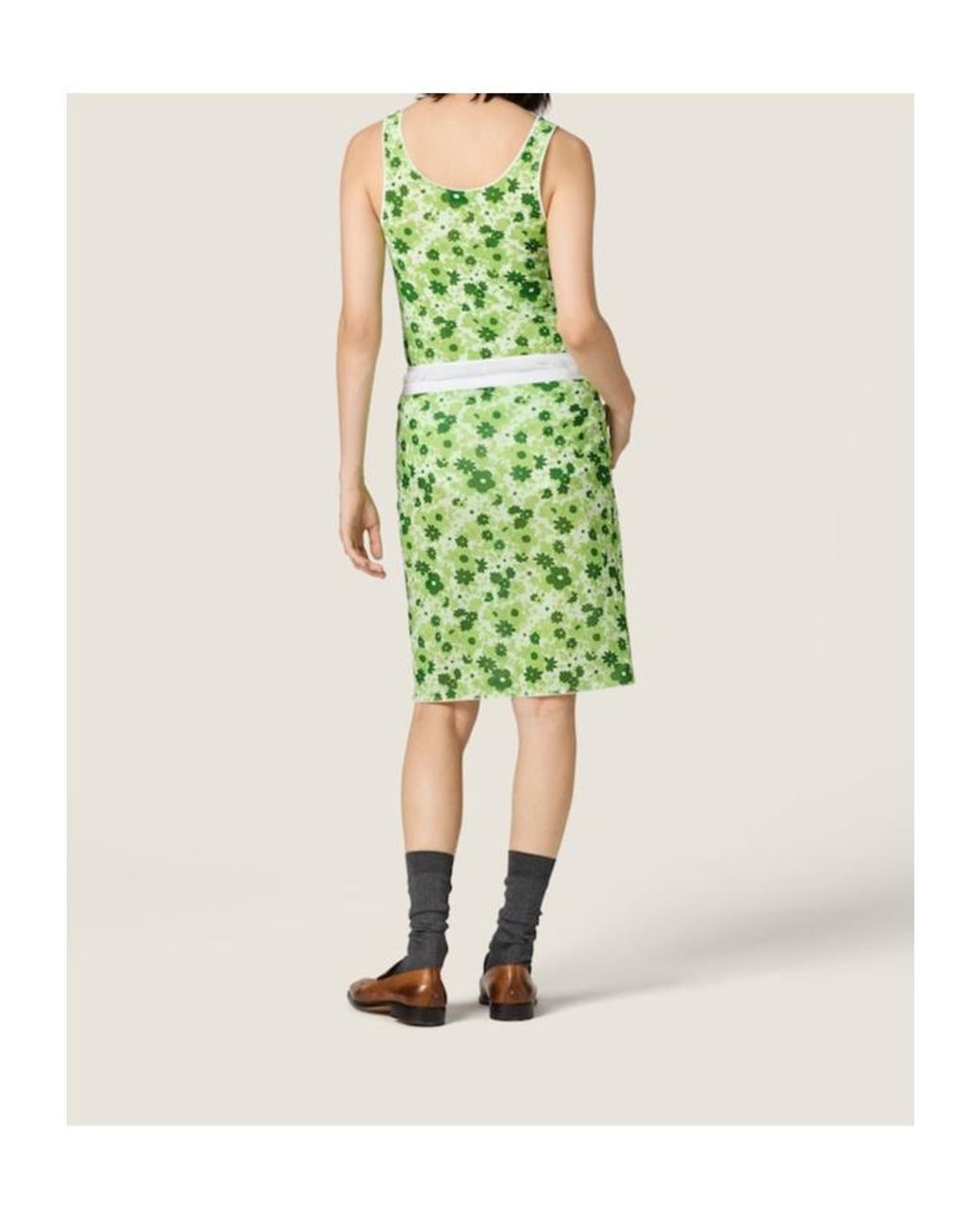 Miu Miu Green Floral Logo Tank Top